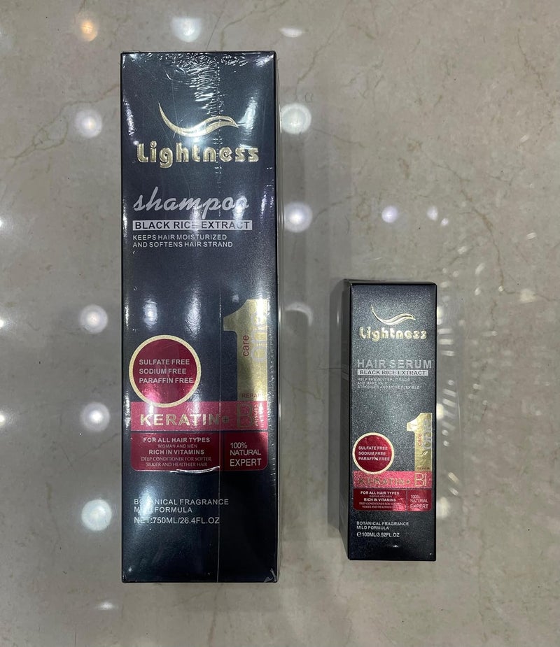 Protein queen BLACK RICE EXTRACT KERATIN+B complex, Hair Repair Treatment for All Hair Types Shampoo, Hair Mask and Hair Serum (2pcs) - Image 1